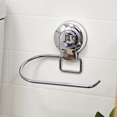 Showerdrape Suctionloc Chrome Steel Suction Wall Mounted Toilet Roll Holder With Mounting Disc - image 1