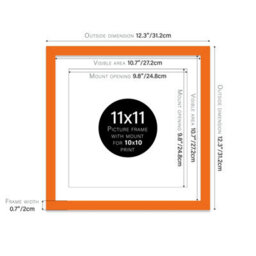 "11X11"" Orange Picture Frame - 11X11"" Square Frame With 10X10"" Mount For 11X11""/10X10"" Pictures Moderrn Style Thin Edge, 1 Pack" - thumbnail 2
