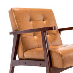 Homemiyn Orange Faux Leather Armchair, Vintage-Style Chair With Solid Wood Legs, Modern Faux Leather Chair For Living Room Bedroom - thumbnail 4