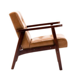 Homemiyn Orange Faux Leather Armchair, Vintage-Style Chair With Solid Wood Legs, Modern Faux Leather Chair For Living Room Bedroom - thumbnail 8