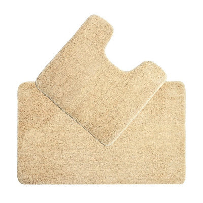 Allure Bath Fashions Deep Pile Microfibre Non Slip Bath Mat Set - Beige - image 1