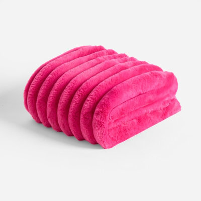 OHS Jumbo Faux Fur Fleece Throw Ribbed Fluffy Blanket - image 1