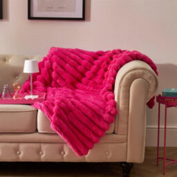OHS Jumbo Faux Fur Fleece Throw Ribbed Fluffy Blanket - thumbnail 3
