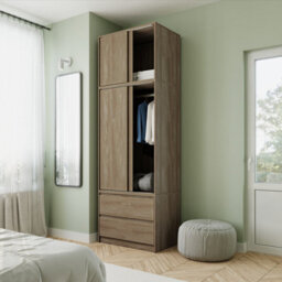 Urbn-Living Urbnliving 240Cm Oak Finish Sliding Door Wardrobe Large Storage Closet Oak Carcass Oak Doors - thumbnail 3