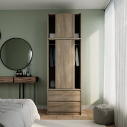 Urbn-Living Urbnliving 240Cm Oak Finish Sliding Door Wardrobe Large Storage Closet Oak Carcass Oak Doors - thumbnail 2