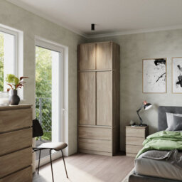 Urbn-Living Urbnliving 240Cm Oak Finish Sliding Door Wardrobe Large Storage Closet Oak Carcass Oak Doors - thumbnail 1