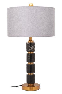Orsina Grey Fabric Shade Table Lamp, Gold Finish Metal Stem With Marble Accents, Contemporary Lighting - image 1