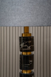Orsina Grey Fabric Shade Table Lamp, Gold Finish Metal Stem With Marble Accents, Contemporary Lighting - thumbnail 2