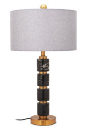 Orsina Grey Fabric Shade Table Lamp, Gold Finish Metal Stem With Marble Accents, Contemporary Lighting