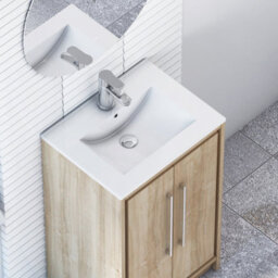 Royal Bathrooms Livora 500mm Natural Oak Cloakroom Floor Standing Vanity Unit 2 Door With Minimalist Basin - thumbnail 5