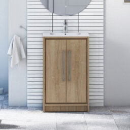 Royal Bathrooms Livora 500mm Natural Oak Cloakroom Floor Standing Vanity Unit 2 Door With Minimalist Basin