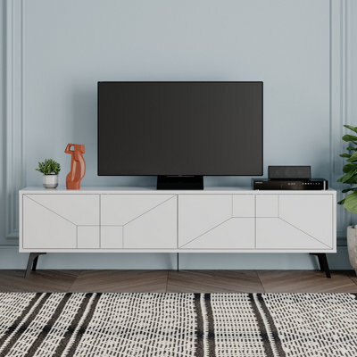 "Decortie Dune Modern Tv Unit Multimedia Centre With Storage Stylish Tv Cabinet 65"" Tvs White 180Cm" - image 1