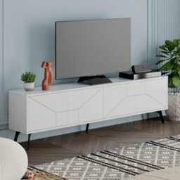 "Decortie Dune Modern Tv Unit Multimedia Centre With Storage Stylish Tv Cabinet 65"" Tvs White 180Cm" - thumbnail 4