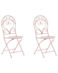 Beliani Pink Vintage Scrollback Outdoor Chairs 2-Pack - Powder-Coated Iron, No Assembly Required - thumbnail 2