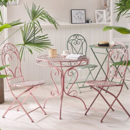 Beliani Pink Vintage Scrollback Outdoor Chairs 2-Pack - Powder-Coated Iron, No Assembly Required - thumbnail 1