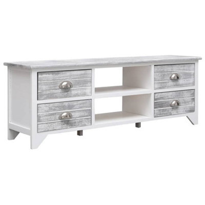 Berkfield Tv Cabinet White And Grey 108X30X40 Cm Solid Paulownia Wood - image 1