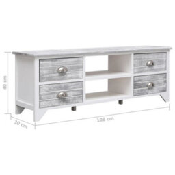 Berkfield Tv Cabinet White And Grey 108X30X40 Cm Solid Paulownia Wood - thumbnail 8