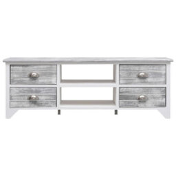 Berkfield Tv Cabinet White And Grey 108X30X40 Cm Solid Paulownia Wood - thumbnail 2