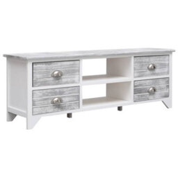 Berkfield Tv Cabinet White And Grey 108X30X40 Cm Solid Paulownia Wood - thumbnail 1