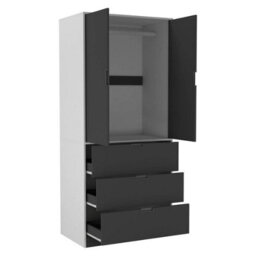 Urbn-Living Urbnliving 180Cm Height White Wardrobe With Black 2 Door 3 Drawer Storage And Modern Hanging Rail Furniture - thumbnail 2
