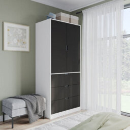 Urbn-Living Urbnliving 180Cm Height White Wardrobe With Black 2 Door 3 Drawer Storage And Modern Hanging Rail Furniture - thumbnail 1