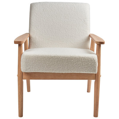 Wyld And Coco Off-White Polyester Bouclé Armchair With Light Rubberwood Frame, W62 X D80 X H79Cm - image 1
