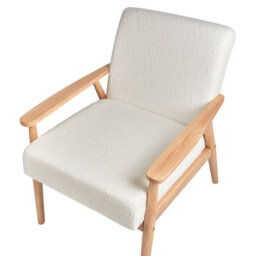Wyld And Coco Off-White Polyester Bouclé Armchair With Light Rubberwood Frame, W62 X D80 X H79Cm - thumbnail 7