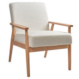 Wyld And Coco Off-White Polyester Bouclé Armchair With Light Rubberwood Frame, W62 X D80 X H79Cm - thumbnail 4