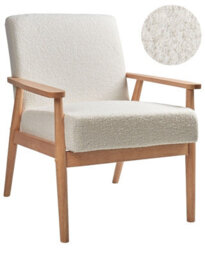 Wyld And Coco Off-White Polyester Bouclé Armchair With Light Rubberwood Frame, W62 X D80 X H79Cm - thumbnail 3