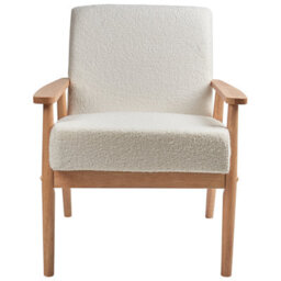 Wyld And Coco Off-White Polyester Bouclé Armchair With Light Rubberwood Frame, W62 X D80 X H79Cm - thumbnail 1