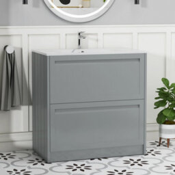 Royal Bathrooms Elmore 800mm Traditional Floor Standing 2 Drawer Bathroom Vanity Unit With Sintered Stone Basin Sink - Pebble Grey