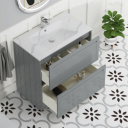 Royal Bathrooms Elmore 800mm Traditional Floor Standing 2 Drawer Bathroom Vanity Unit With Sintered Stone Basin Sink - Pebble Grey - thumbnail 5