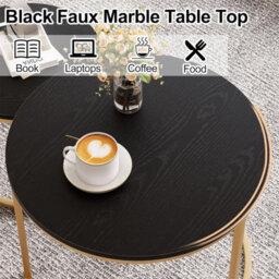 Huhote 2 Pcs Nesting Tables Round Side Tables With Gold Metal Frame And Black Top 23.6/15.7 In Home Office Coffee Table End Table - thumbnail 6