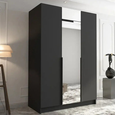 Minimalist Three Door Wardrobe Calia Ii With One Door Mirrored Black - image 1