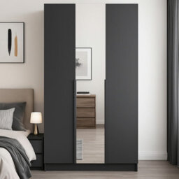Minimalist Three Door Wardrobe Calia Ii With One Door Mirrored Black - thumbnail 2