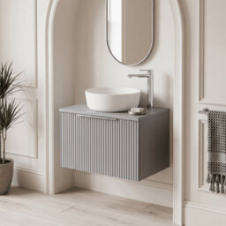 Balterley Tixall Fluted 1 Drawer Wall Hung Vanity Unit With Worktop, Satin Grey, 600mm - thumbnail 2