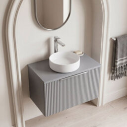 Balterley Tixall Fluted 1 Drawer Wall Hung Vanity Unit With Worktop, Satin Grey, 600mm - thumbnail 3