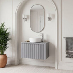 Balterley Tixall Fluted 1 Drawer Wall Hung Vanity Unit With Worktop, Satin Grey, 600mm - thumbnail 4