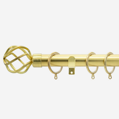 Brushed Gold 28mm Cage Fixed Length Metal Curtain Pole  250Cm - image 1