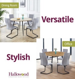 Hallowood Furniture Cullompton Large Round Dining Table, Light Oak Effect Top (120Cm), With 4 Grey Fabric High Back Chairs - thumbnail 6