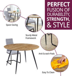 Hallowood Furniture Cullompton Large Round Dining Table, Light Oak Effect Top (120Cm), With 4 Grey Fabric High Back Chairs - thumbnail 2