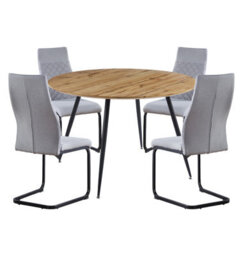 Hallowood Furniture Cullompton Large Round Dining Table, Light Oak Effect Top (120Cm), With 4 Grey Fabric High Back Chairs - thumbnail 8