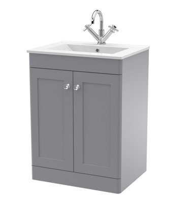 Balterley Swynnerton Traditional 2 Door Floor Standing Vanity Unit With Basin, Satin Grey, 600mm - image 1