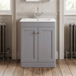 Balterley Swynnerton Traditional 2 Door Floor Standing Vanity Unit With Basin, Satin Grey, 600mm - thumbnail 2