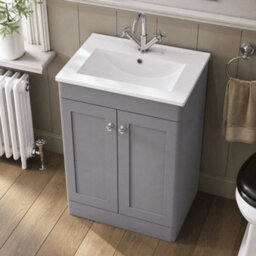 Balterley Swynnerton Traditional 2 Door Floor Standing Vanity Unit With Basin, Satin Grey, 600mm - thumbnail 3