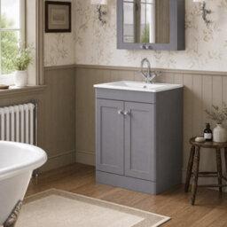 Balterley Swynnerton Traditional 2 Door Floor Standing Vanity Unit With Basin, Satin Grey, 600mm - thumbnail 4