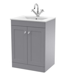 Balterley Swynnerton Traditional 2 Door Floor Standing Vanity Unit With Basin, Satin Grey, 600mm
