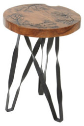 Orsina Rustic Round Stool,teak Wood Seat,kitchen Stool With Metallic Wavy Legs,bar Stool For Home Bars,patio Seat - thumbnail 3