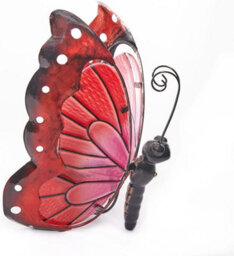 Solar Butterfly Decoration - Freestanding Solar Powered Light Up Garden Ornament With Iron Frame & Hand Painted Resin Glass - thumbnail 2