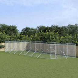 Walplus Outdoor Dog Kennel Silver 4X16X2 M Galvanised Steel - thumbnail 1